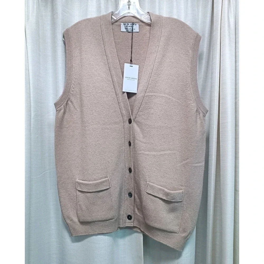 NWT White Of Hawick Men's Size 42 Beige 100% Lambswool 5 Button Vest‎ Scotland